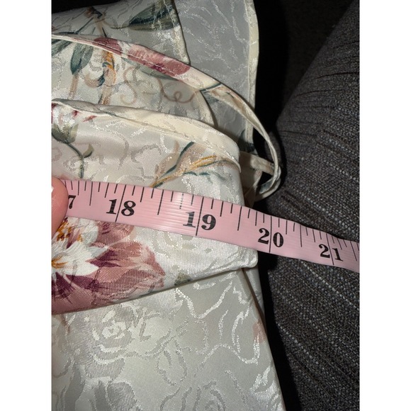 Vintage Floral Satin Lace Trim Chemise Nightgown Cream Pink Jacquard Sleeveless - Picture 5 of 6